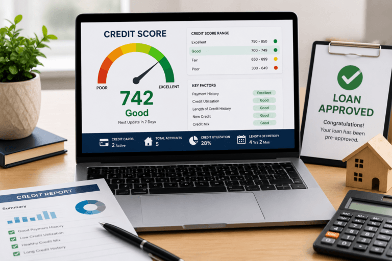 Credit score decline concept showing credit report analysis, financial mistakes, and score improvement strategies.
