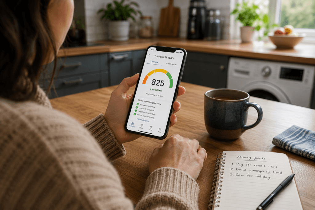 Person checking credit score app free UK on smartphone